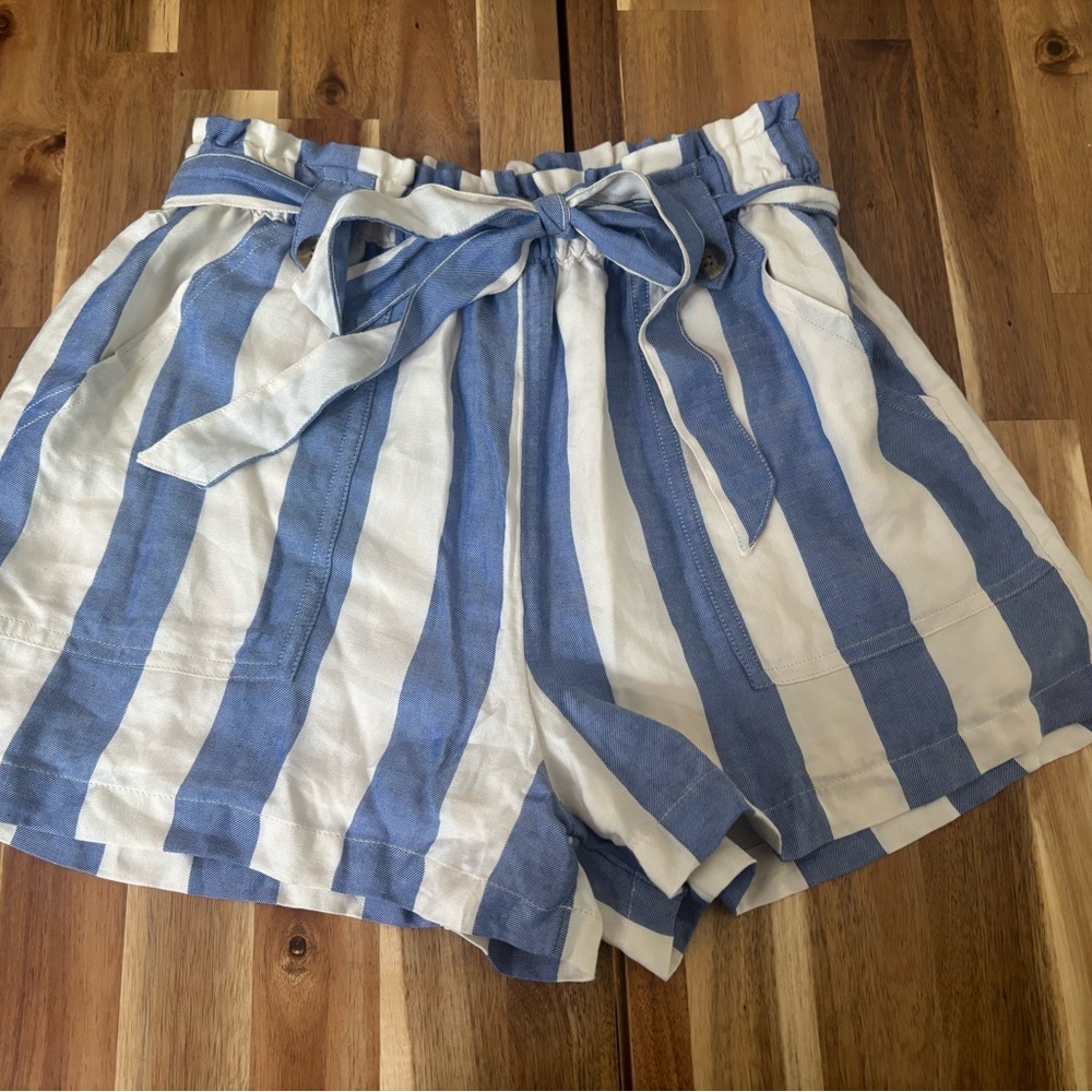 American Eagle Outfitters High Waist Blue and White Striped Shorts